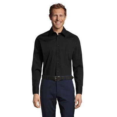 Camisa Ajustada Hombre Algodón/Elastano Negro M