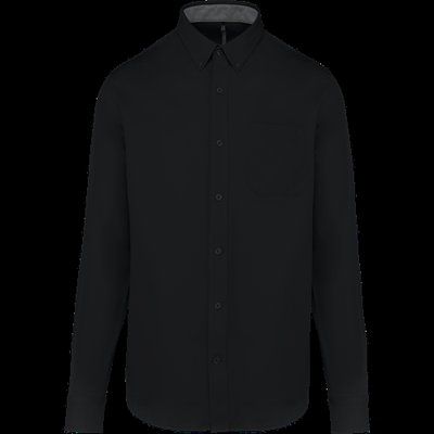 Camisa de algodón con bolsillo y cuello con botones Black 3XL