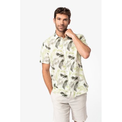 Camisa estampado vegetal lino hombre