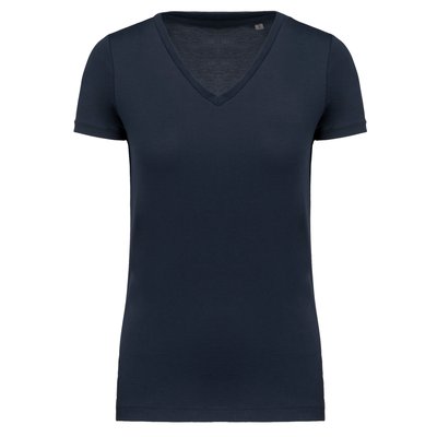 Camiseta algodón chica cuello pico Azul XXL