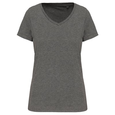 Camiseta algodón chica cuello pico Gris L