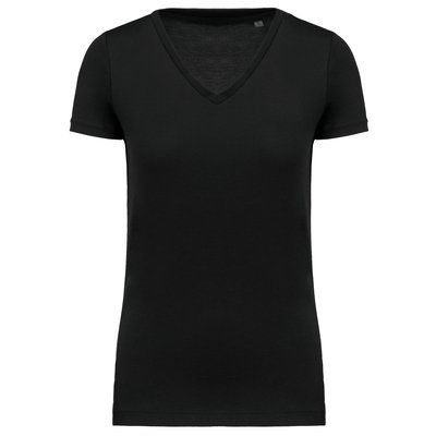 Camiseta algodón chica cuello pico Negro XXL