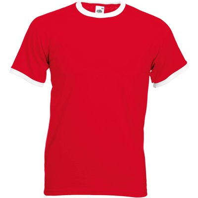 Camiseta de algodón con cuello contrastado Red / White XXL