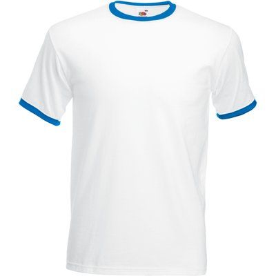 Camiseta de algodón con cuello contrastado White / Royal Blue 3XL