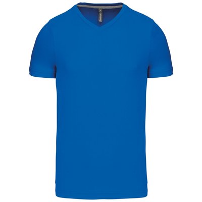 Camiseta de algodón con cuello de pico Azul 3XL