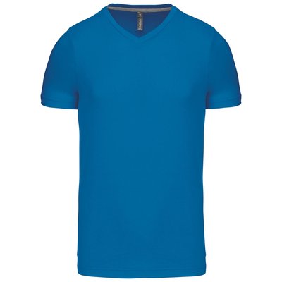 Camiseta de algodón con cuello de pico Azul XXL