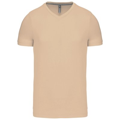 Camiseta de algodón con cuello de pico Beige XXL