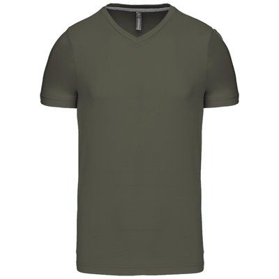 Camiseta de algodón con cuello de pico Dark Khaki XXL