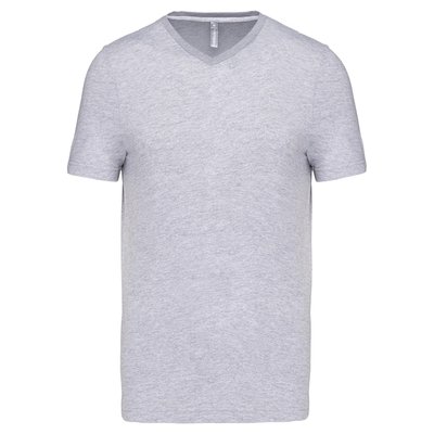 Camiseta de algodón con cuello de pico Gris 3XL