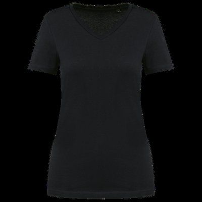 Camiseta algodón cuello pico mujer Black S