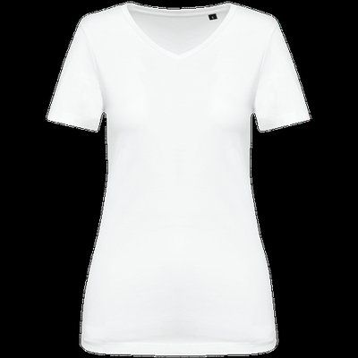 Camiseta algodón cuello pico mujer White L