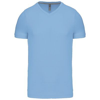 Camiseta de algodón con cuello de pico Sky Blue 4XL