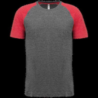 Camiseta bicolor Cuello redondo Grey Heather / Sporty Red Heather 3XL