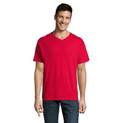 Camiseta Hombre Algodón Cuello Pico Rojo S