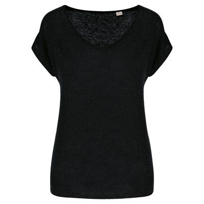 Camiseta lino cuello redondo mujer Black XS