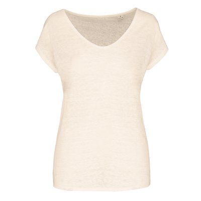 Camiseta lino cuello redondo mujer Ivory L