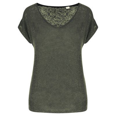 Camiseta lino cuello redondo mujer Organic Khaki M