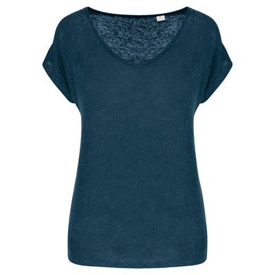 Camiseta lino cuello redondo mujer Peacock Blue XL