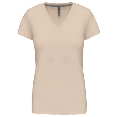 Camiseta de manga corta cuello pico mujer Beige XXL