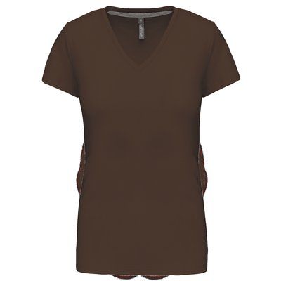 Camiseta de manga corta cuello pico mujer CHOCOLATE S