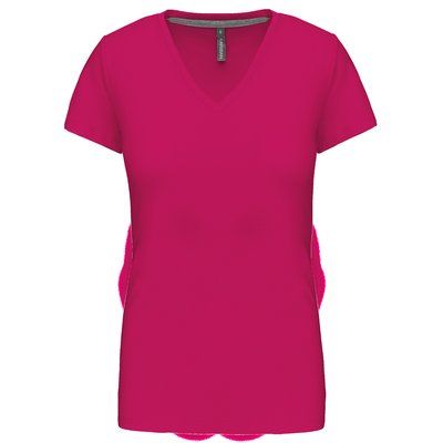 Camiseta de manga corta cuello pico mujer Fuchsia L