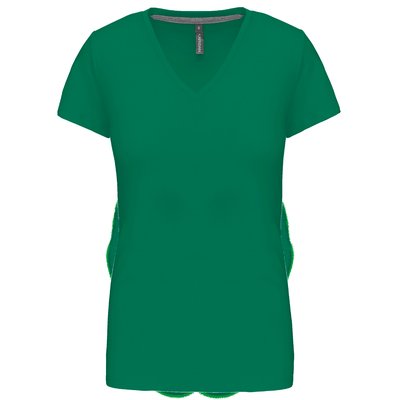 Camiseta de manga corta cuello pico mujer Verde L