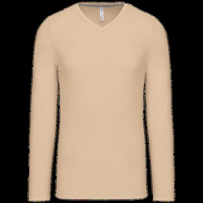 Camiseta de manga larga con cuello de pico Beige S