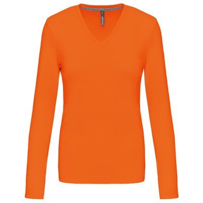 Camiseta manga larga mujer algodón entallada Naranja M