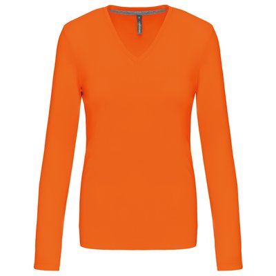 Camiseta manga larga mujer algodón entallada Naranja XL