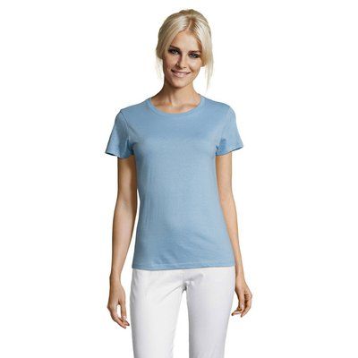 Camiseta Mujer Algodón Corte Entallado Azul Claro XXL