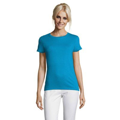 Camiseta Mujer Algodón Corte Entallado Azul M