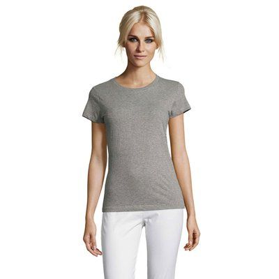 Camiseta Mujer Algodón Corte Entallado Gris 3XL