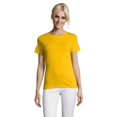 Camiseta Mujer Algodón Corte Entallado Oro M