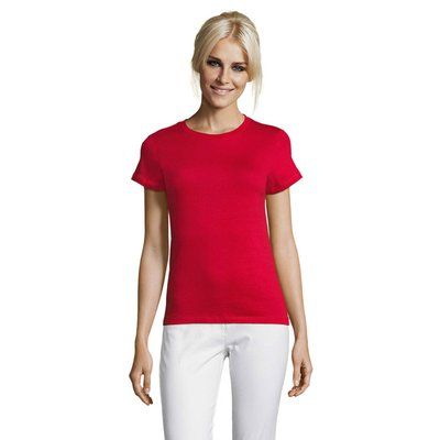 Camiseta Mujer Algodón Corte Entallado Rojo 3XL