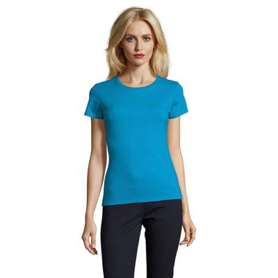 Camiseta Mujer Algodón Semi-Peinado Azul M