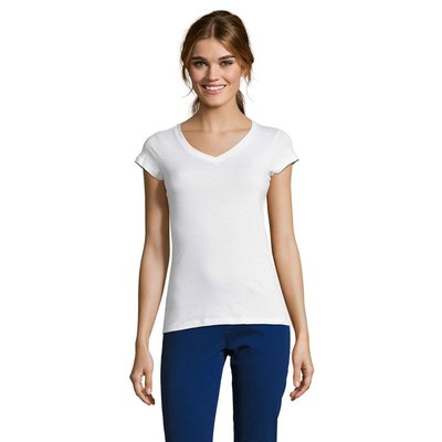 Camiseta Mujer Entallada Algodón Escote Pico Blanco M