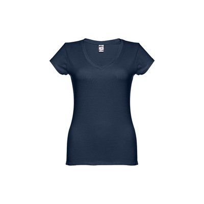 Camiseta Mujer Entallada de Algodón Escote V Azul XXL