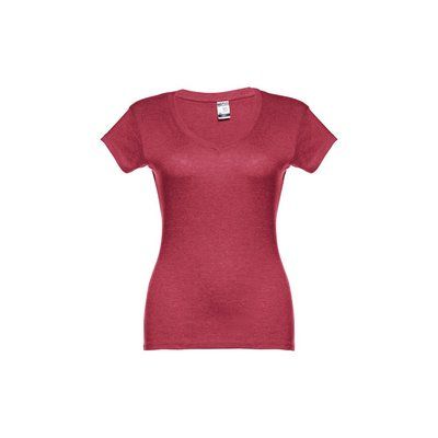 Camiseta Mujer Entallada de Algodón Escote V Rojo matizado S