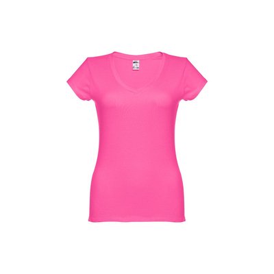 Camiseta Mujer Entallada de Algodón Escote V Rosa M