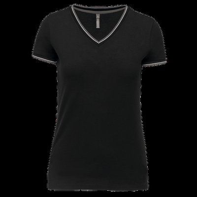 Camiseta de punto piqué mujer Black / Light Grey / White XL