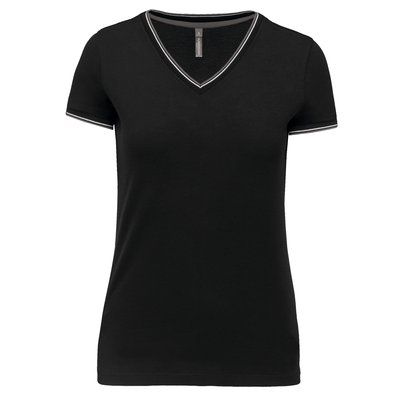 Camiseta de punto piqué mujer Black / Light Grey / White XS