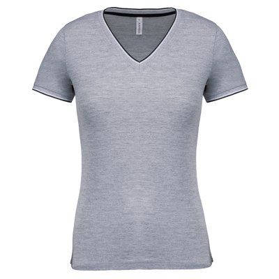 Camiseta de punto piqué mujer Oxford Grey / Navy / White XS