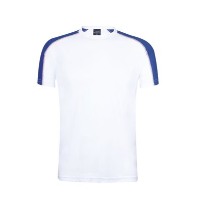 Camiseta técnica blanca con franja de color Azul S