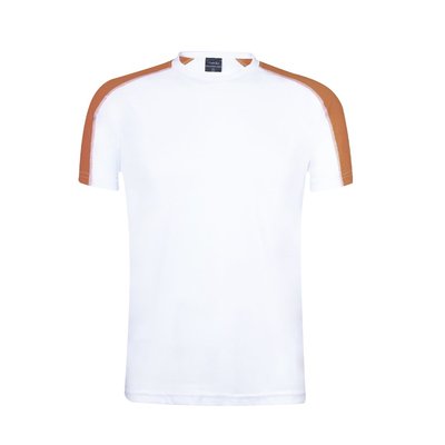 Camiseta técnica blanca con franja de color Naranja S