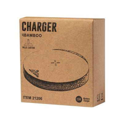 Cargador Circular Qi 15W Bambú