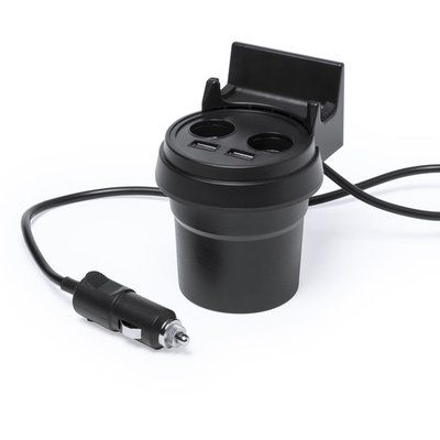 Cargador USB Mechero Coche y Soporte Negro