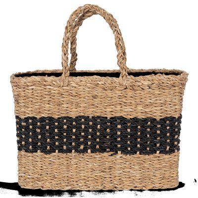 Cesta de junco trenzado Striped Seagrass Black / Black Night