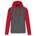 Chaqueta Bicolor con Cremallera y Capucha Grey Heather / Sporty Red 3XL