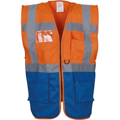 Chaleco alta visibilidad reflectante con bolsillos Hi Vis Orange / Royal Blue M