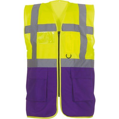 Chaleco alta visibilidad reflectante con bolsillos Hi Vis Yellow / Purple 3XL